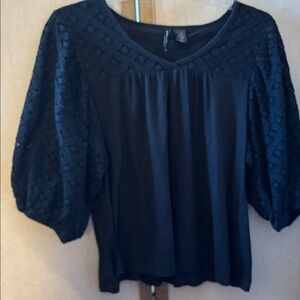 Cha Cha Vente Black lace Sleeve and neckline Blouse 2X